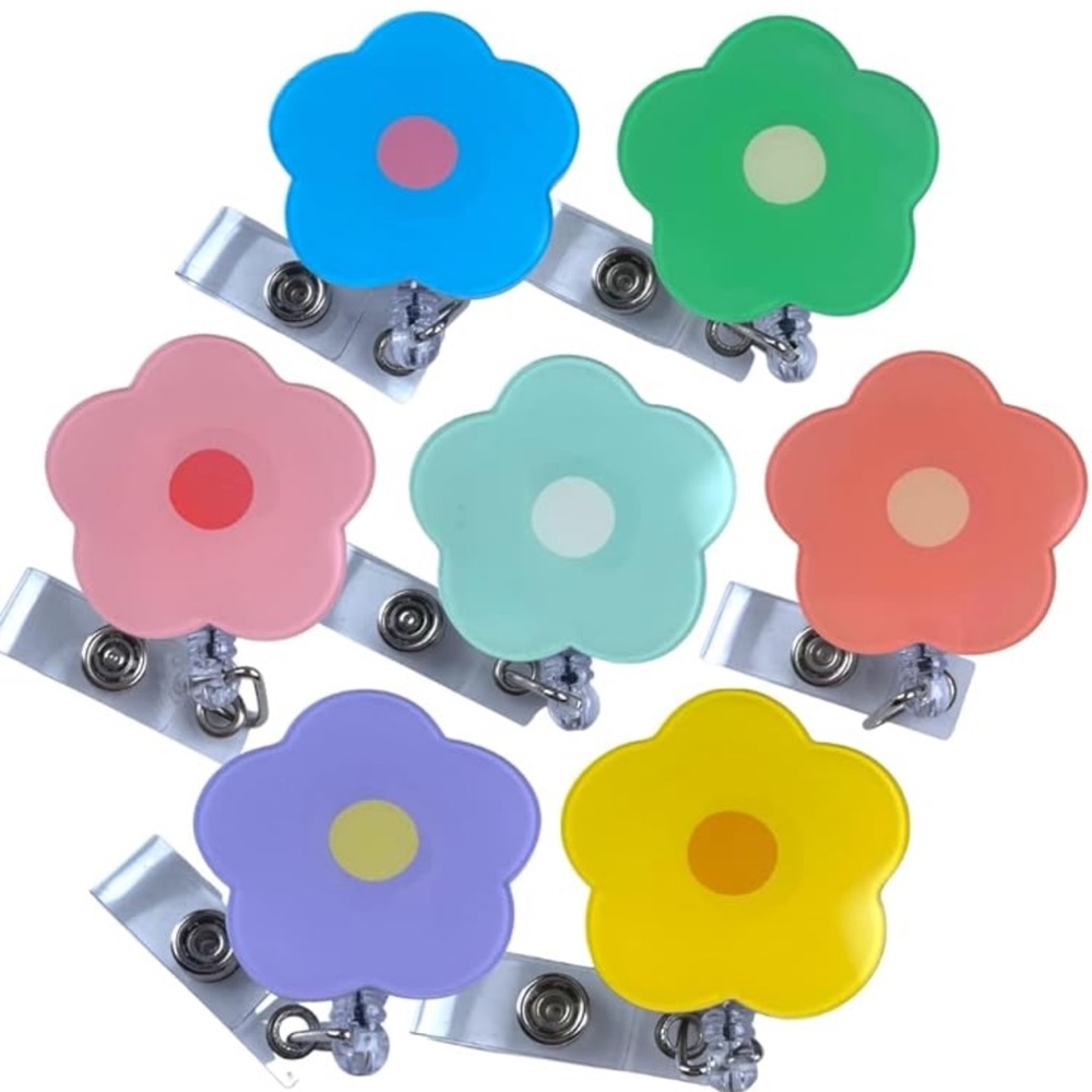 8 pc.Cute Badge Reel Retractable Flower Sunflower Nurse Badge Holder Clips Reels